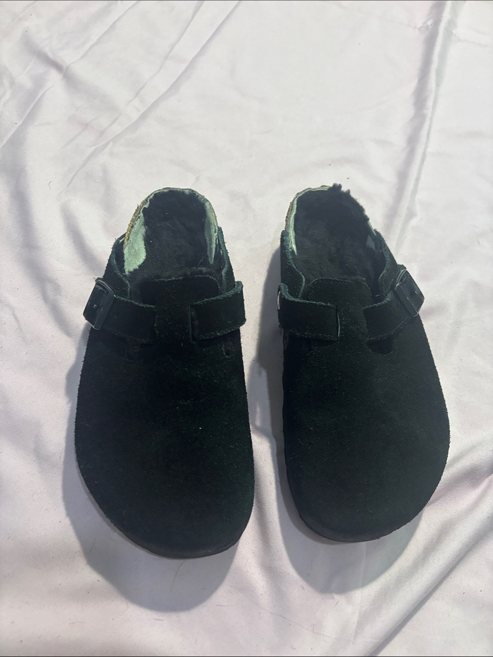 Birkenstock Black Suede Clog Mules with Buckle